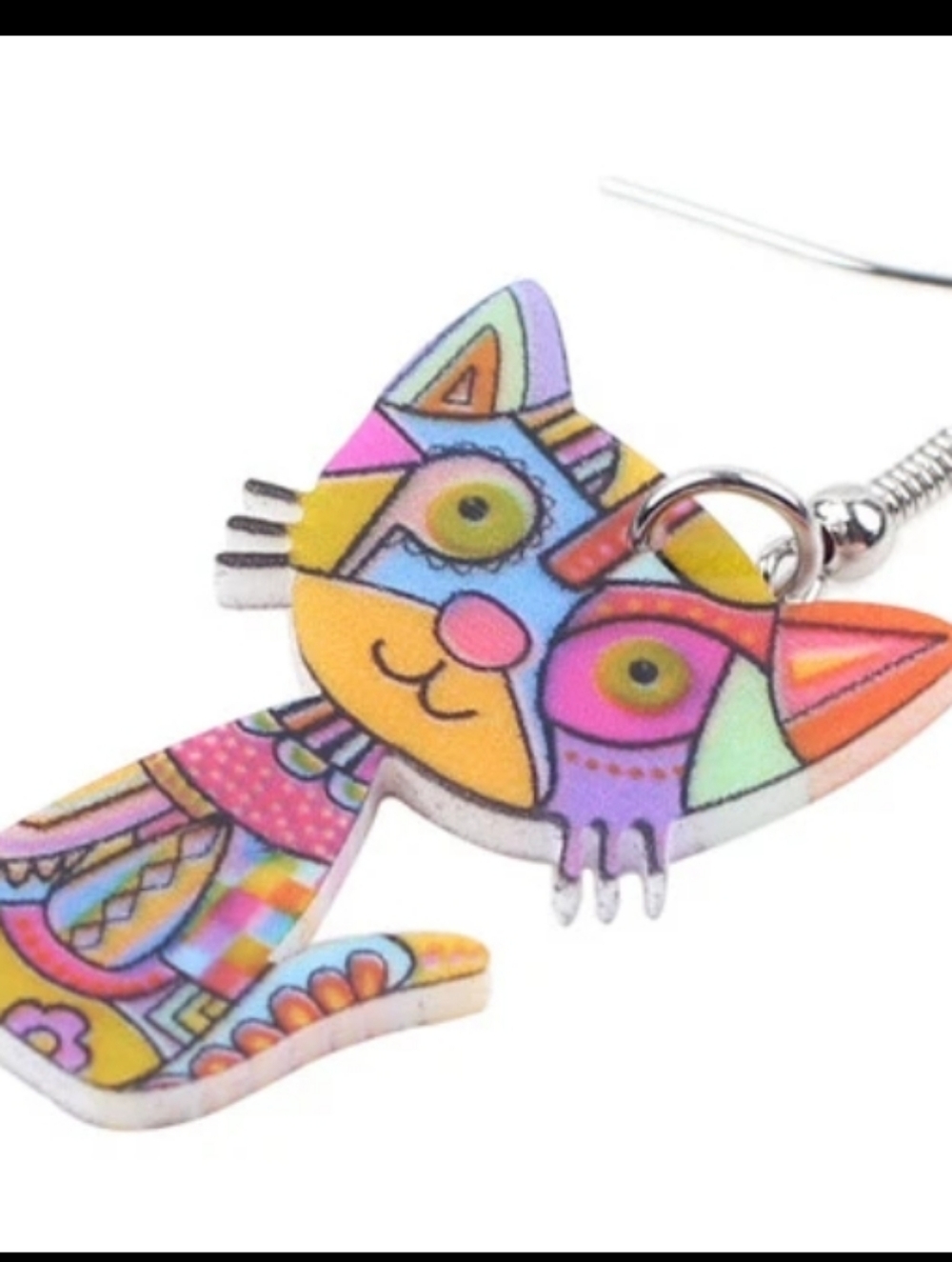 Whimsical Multicolor Cat Dangle Earrings - Picture 5 of 7